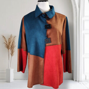 IC Collection Connie K Colorblock Jacket Womens M Asymmetrical Button Made USA